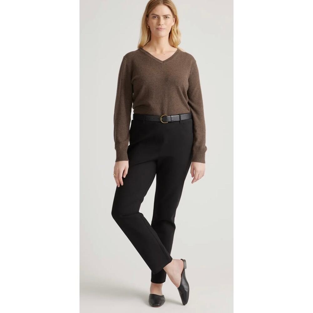 Quince Ultra Stretch Ponte Straight Leg 4-pocket Pants, Black, size large petite